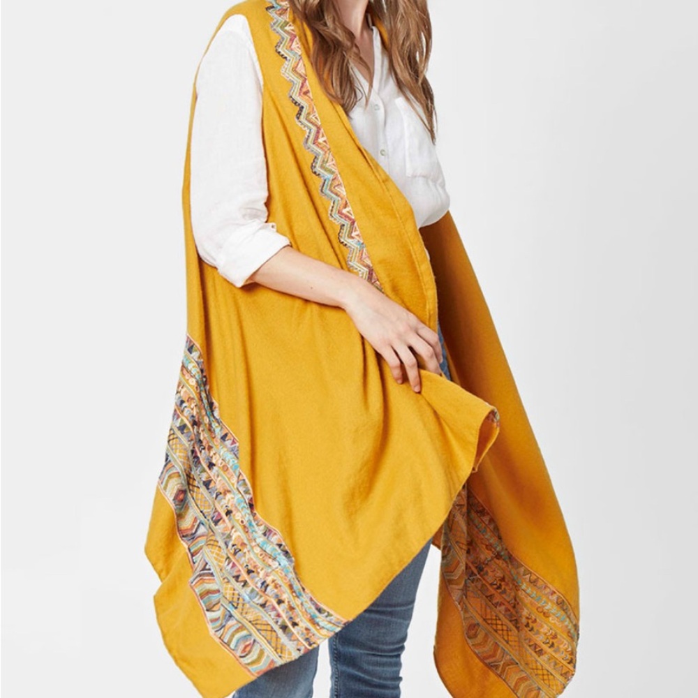Embroidered, Mustard Yellow Sleeveless Vest